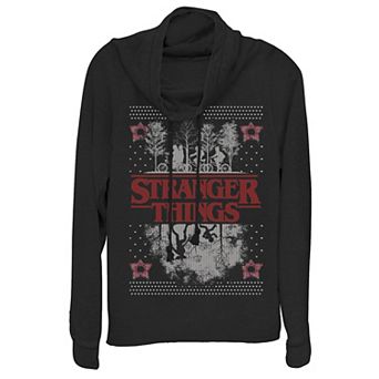 Juniors' Netflix Stranger Things Ugly Christmas Style Cowlneck Graphic Lightweight Long Sleeve