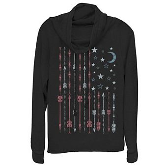 Juniors' Americana Boho Arrows and Stars American Flag Cowlneck Graphic Lightweight Long Sleeve