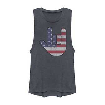 Juniors' Rock On Hand USA Flag Tank Top