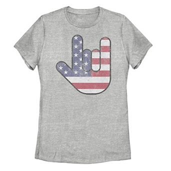 Juniors' Rock On Hand USA Flag Tee