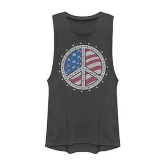 Juniors' Americana Peace Sign & American Flag Tank Top