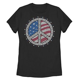 Juniors' Americana Peace Sign & American Flag Tee