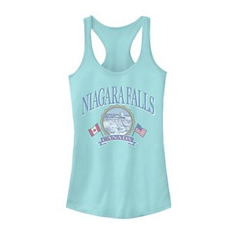Juniors' Americana Niagara Falls Scene Canadian & American Flags Tank Top