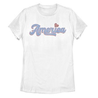 Juniors' "America" Script Heart Tee