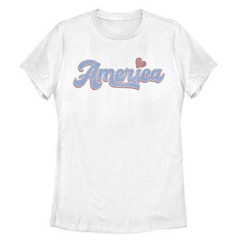 Juniors' "America" Script Heart Tee