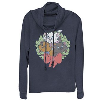 Disney's The Aristocats Christmas Wreath Juniors' Cowlneck Graphic Lightweight Long Sleeve