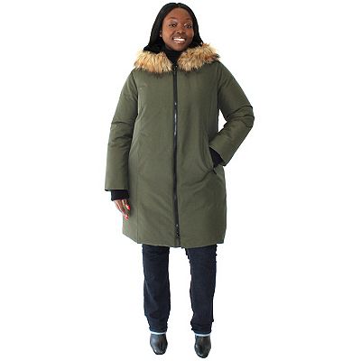 Plus Size Nine West Zip-Front Faux Fur Trimmed Hooded Puffer Coat