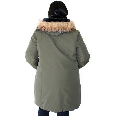 Plus Size Nine West Zip-Front Faux Fur Trimmed Hooded Puffer Coat