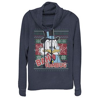 Disney's Scrooge McDuck Juniors' Bah Humbug Christmas Cowlneck Graphic Lightweight Long Sleeve