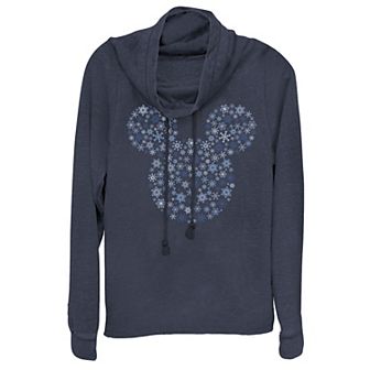 Disney's Mickey Mouse Snowflake Ears Juniors' Cowlneck Graphic Lightweight Long Sleeve