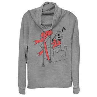 Disney's Pluto Christmas Present Juniors' Cowlneck Graphic Lightweight Long Sleeve