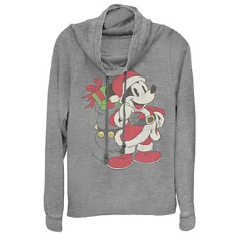 Disney's Mickey Mouse Santa Claus Juniors' Christmas Cowlneck Graphic Lightweight Long Sleeve