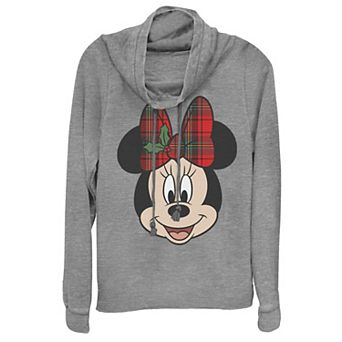 Disney's Minnie Mouse Christmas Bow Juniors' Cowlneck Graphic Lightweight Long Sleeve