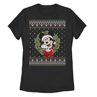 Disney's Mickey Christmas Wreath Juniors' Ugly Sweater Tee