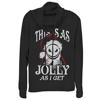 Disney's The Nightmare Before Christmas Jack Skellington "This Is As Jolly As I Get" Juniors' Cowlneck Graphic Lightweight Long Sleeve