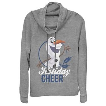 Disney's Frozen Olaf Holiday Cheer Juniors' Christmas Cowlneck Graphic Lightweight Long Sleeve