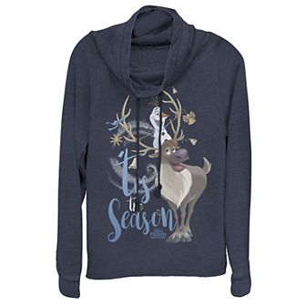 Disney's Frozen Olaf Sven Tis The Season Juniors' Christmas Cowlneck Graphic Lightweight Long Sleeve