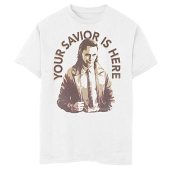Boys 8-20 Marvel Loki Your Savior Is Here Portrait Tee
