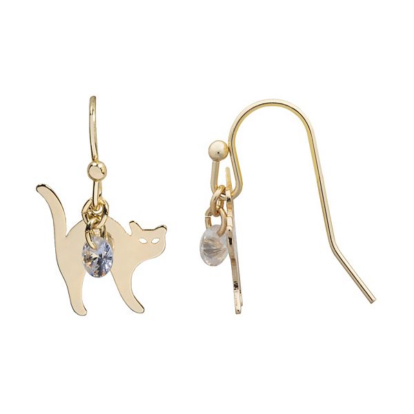 LC Lauren Conrad Gold Tone Cubic Zirconia Cat Drop Earrings