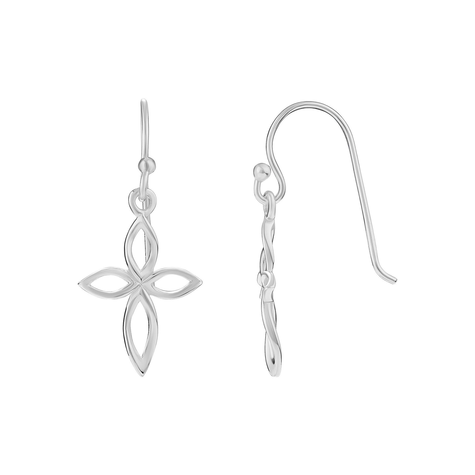PRIMROSE Sterling Silver Open Cross Drop Earrings, Womens