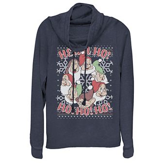 Disney's Snow White & The Seven Dwarfs Christmas Juniors' Cowlneck Graphic Lightweight Long Sleeve