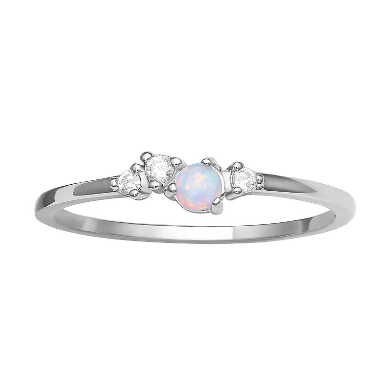 PRIMROSE Sterling Silver Opal & Cubic Zirconia Cluster Ring, Womens, Size: