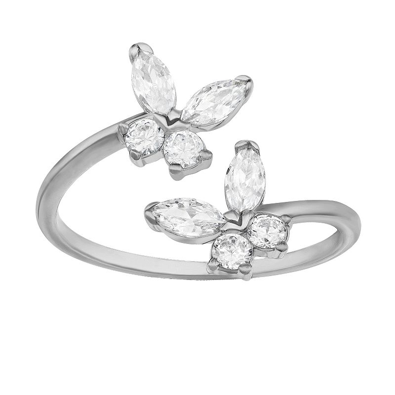 PRIMROSE Sterling Silver Cubic Zirconia Butterfly Bypass Ring, Womens, Siz