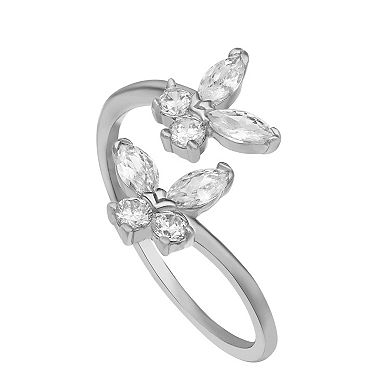 PRIMROSE Sterling Silver Cubic Zirconia Butterfly Bypass Ring