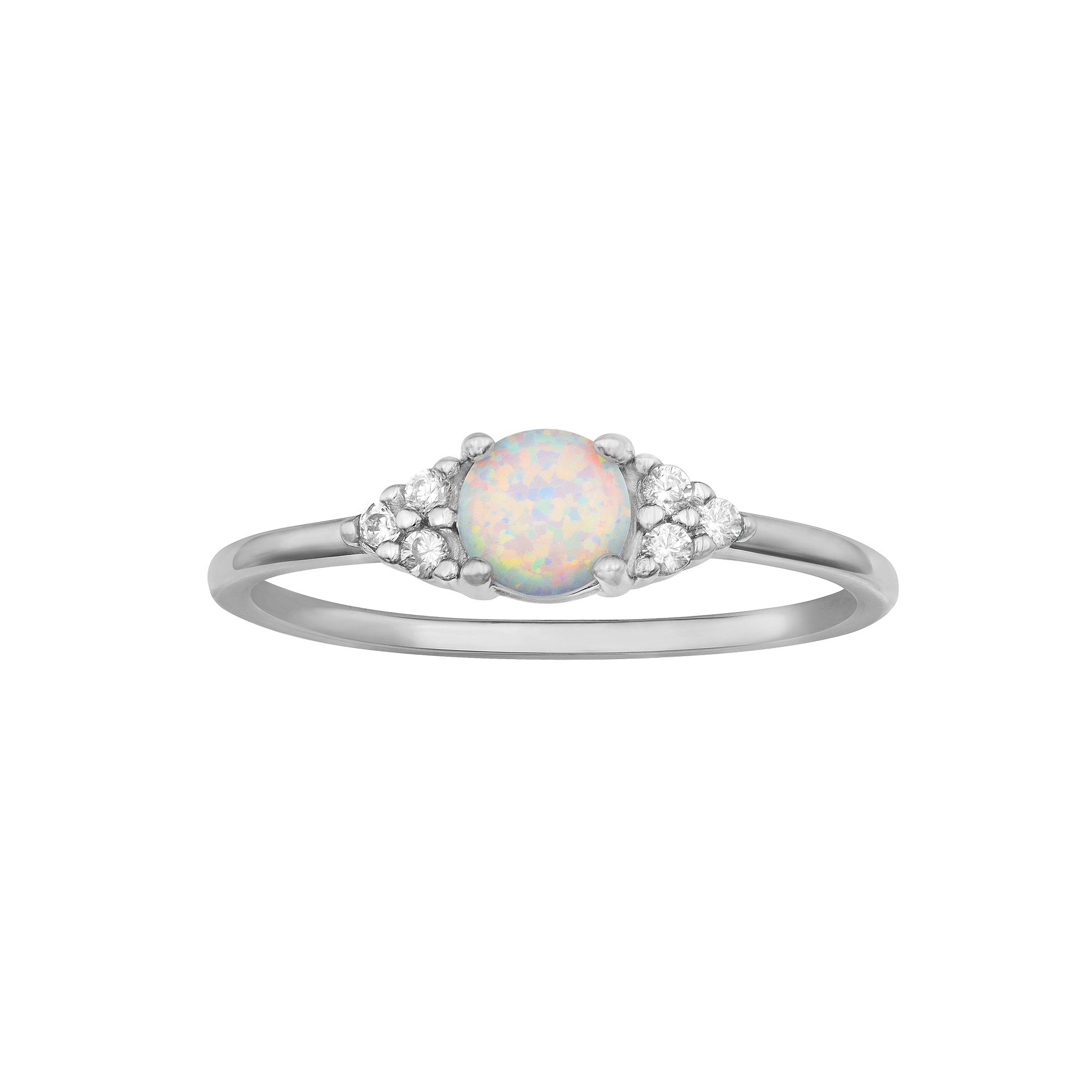 PRIMROSE Sterling Silver White Opal & Cubic Zirconia Cluster Ring, Womens,