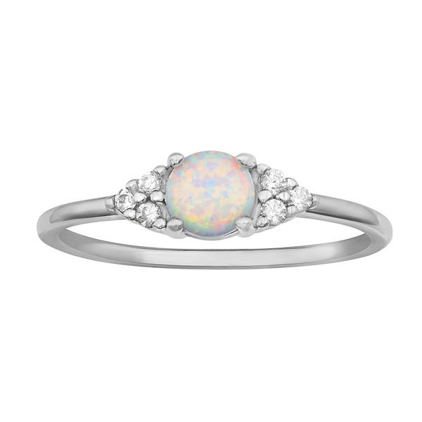 PRIMROSE Sterling Silver White Opal & Cubic Zirconia Cluster Ring