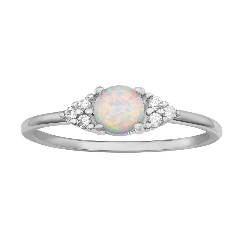 PRIMROSE Sterling Silver White Opal & Cubic Zirconia Cluster Ring, Womens,