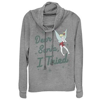 Disney's Peter Pan Tinker Bell "Dear Santa I Tried" Juniors' Cowlneck Graphic Lightweight Long Sleeve