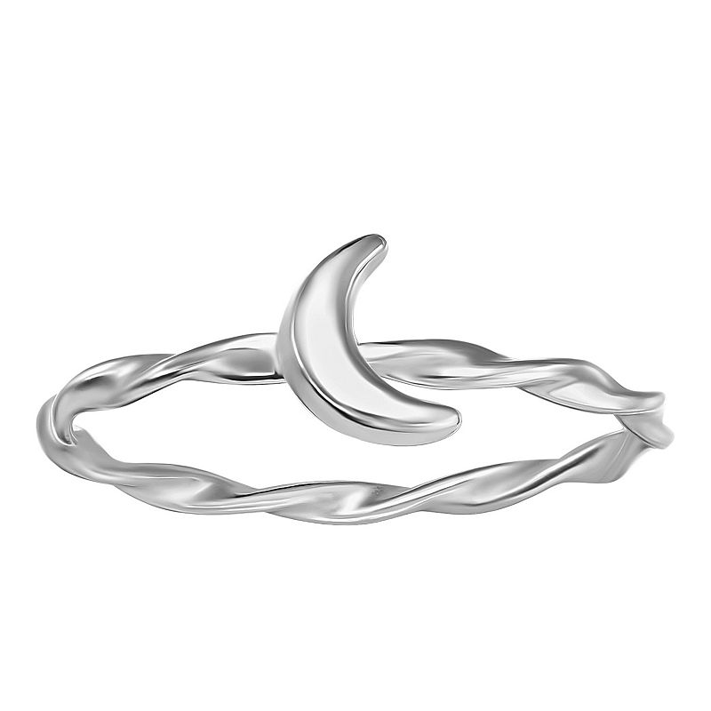 PRIMROSE Sterling Silver Twisted Band Crescent Moon Ring, Womens, Size: 7,
