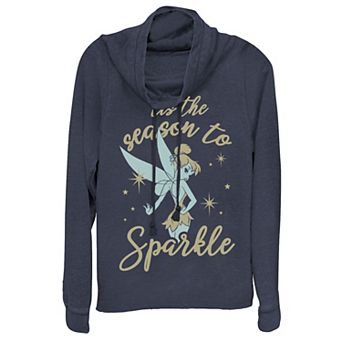 Disney's Peter Pan Tinker Bell "Tis The Season To Sparkle" Juniors' Cowlneck Graphic Lightweight Long Sleeve