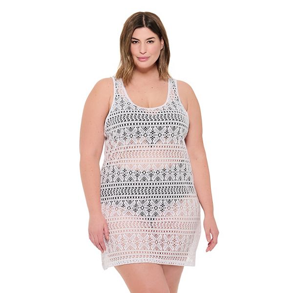 Plus Size Freshwater Sheer Crochet Swim Dress