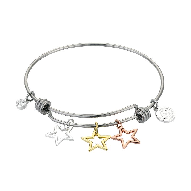 Love This Life Tri-Tone Triple Star Bangle Bracelet, Womens, Size: 8.25