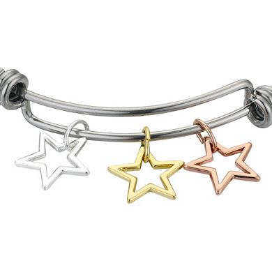 Love This Life® Tri-Tone Triple Star Bangle Bracelet