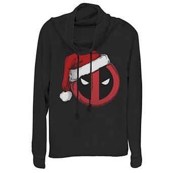 Juniors' Marvel Deadpool Icon Santa Hat Christmas Cowlneck Graphic Lightweight Long Sleeve
