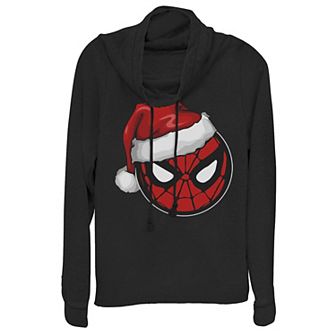 Juniors' Marvel Spider-Man Santa Hat Cowlneck Graphic Lightweight Long Sleeve