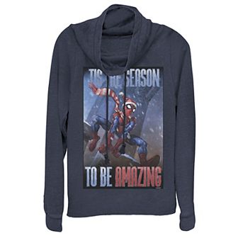 Juniors' Marvel Spider-Man 'Tis The Season To Be Amazing Cowlneck Graphic Lightweight Long Sleeve