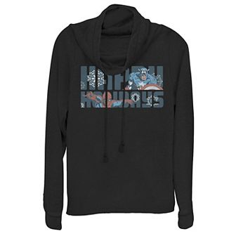 Juniors' Marvel Happy Holiday Heroes Seasonal Cowlneck Graphic Lightweight Long Sleeve