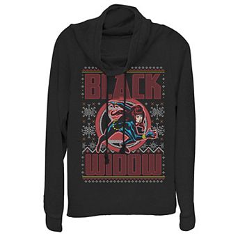 Juniors' Marvel Black Widow Ugly Christmas Cowlneck Graphic Lightweight Long Sleeve