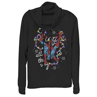 Juniors' Marvel Christmas Spider-Man Jingle All The Way Action Pose Cowlneck Graphic Lightweight Long Sleeve