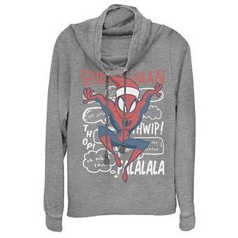 Juniors' Marvel Spider-Man Santa Holiday Doodles Cowlneck Graphic Lightweight Long Sleeve