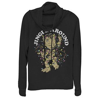 Juniors' Marvel Christmas Groot Jingle Around Portrait Cowlneck Graphic Lightweight Long Sleeve
