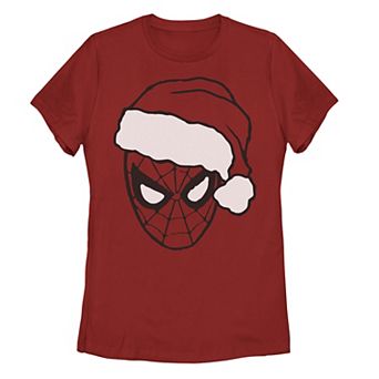 Juniors' Marvel Christmas Spider-Man Santa Big Face Tee