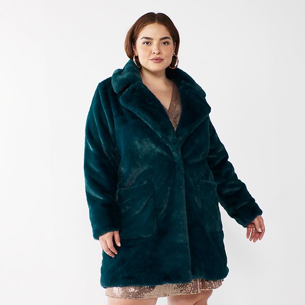 Plus Size Cara Santana x Nine West Faux-Fur Coat