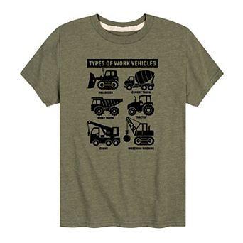 Boys 8-20 Types of Work Vehicles Graphic Tee