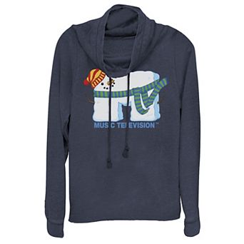 Juniors' MTV Snowman Winter Holiday Music Television Logo Cowlneck Graphic Lightweight Long Sleeve