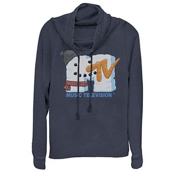 Juniors' MTV Happy Snowman Logo Cowlneck Graphic Lightweight Long Sleeve